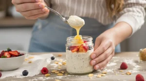 Petit-déj du printemps prêt à l’avance : j’adore ces overnight oats crémeux aux fruits rouges