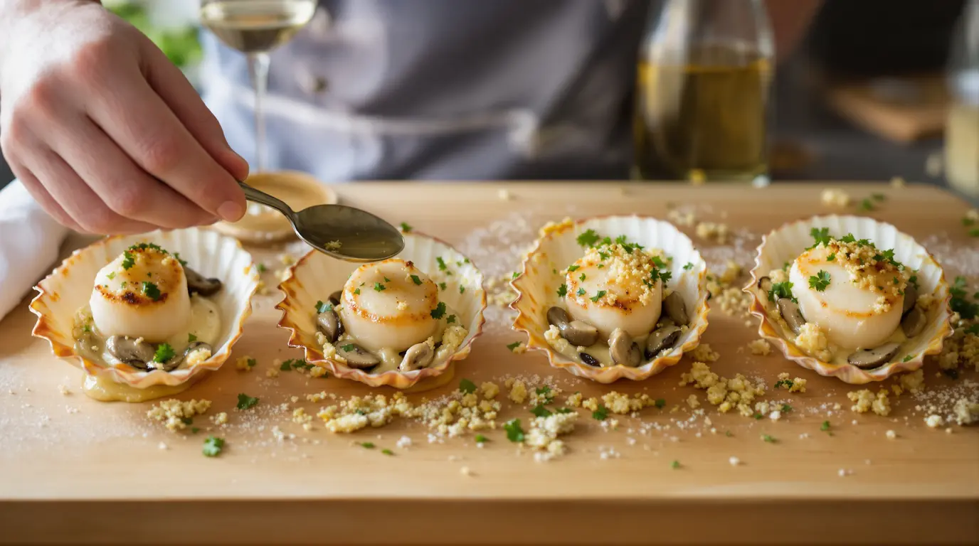 Recette coquille saint-jacques à la bretonne champignons... recette coquille saint-jacques à la bretonne champignons