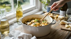 recette pintade en cocotte champignons crème fraîche