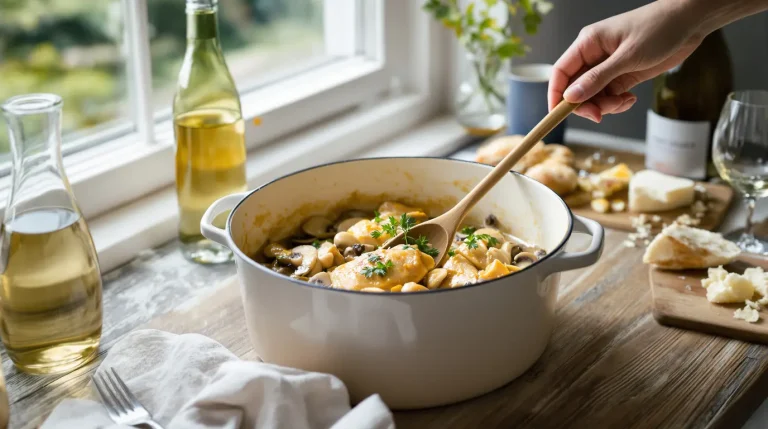 Recette pintade en cocotte champignons crème fraîche simple